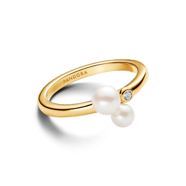 163156C01 Ring with white treated freshwater cultured pearl and clear cz - Afbeelding 2