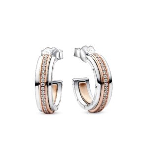 282737C01 Two tone Logo & Pavé Hoop Earrings