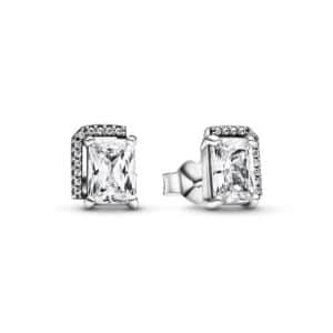 292380C01 Rectangular Sparkling Halo Stud Earrings