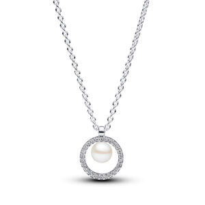 393165C01-45 Collier with white treated freshwater cultured pearl and clear cubic zirconia