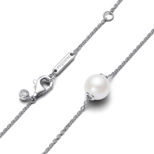 393167C01-45 Collier with white treated freshwater cultured pearl and clear cubic zirconia