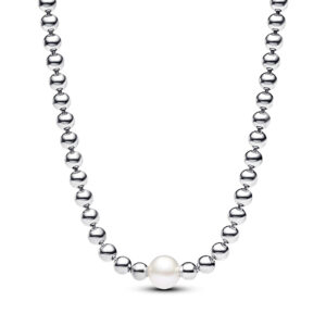 393176C01-45 Collier with white treated freshwater cultured pearl and cubic zirconia