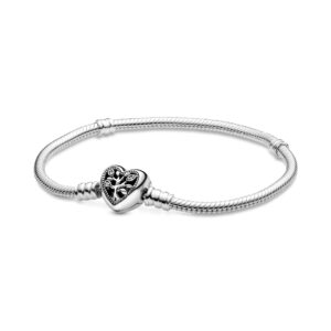 598827C01-20 Pandora Moments Family Tree Heart Clasp Snake Chain Bracelet