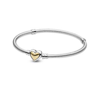 599380C00-19 Domed Golden Heart Clasp Snake Chain Bracelet