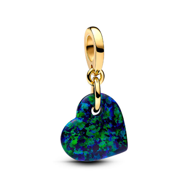 763348C01 Heart Dangle with green blue lab-created opal