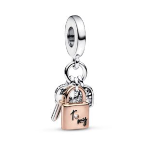 782506C01 Two-tone Key, Padlock & Heart Triple Dangle Charm