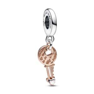 782510C00 Two-tone key & Sliding Heart Dangle Charm