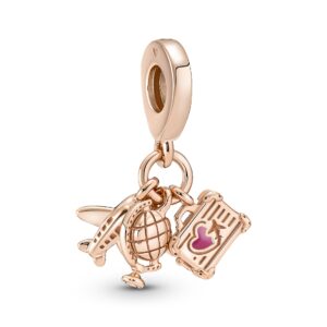 789435C01 Airplane, Globe & Suitcase Triple Dangle Charm