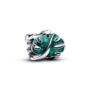 793332C01 Monstera leaves Charm with holographic glittery green enamel