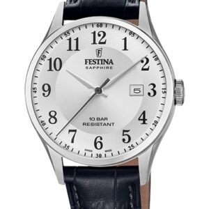 FESTINA SWISS MADE F20007-1 met stalen kast en band leder