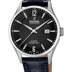 FESTINA SWISS MADE F20007-4 met stalen kast en band leder