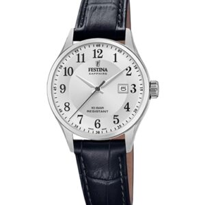 FESTINA SWISS MADE F20009-5 met stalen kast en band leder