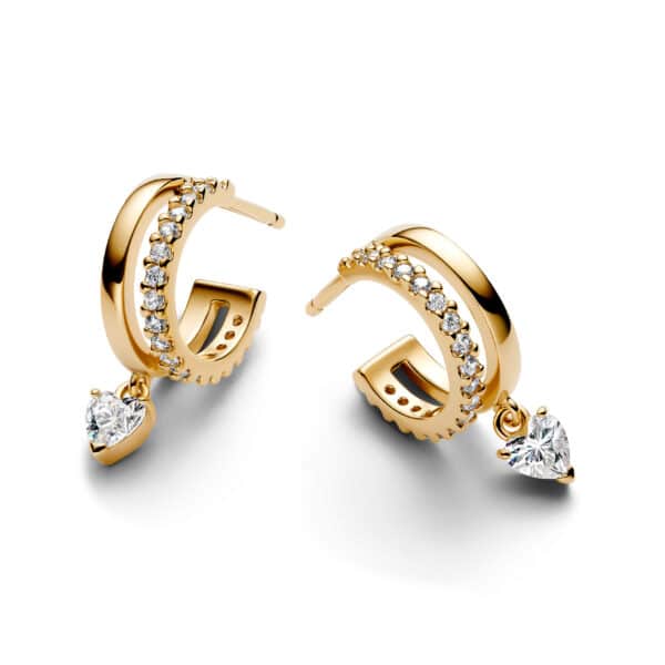 263685C01 Heart 14k gold-plated hoop earrings with clear cubic zirconia - Afbeelding 2