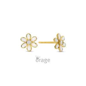 OORBELLEN  Orage  K2960 9 Kt geel goud  zirconium emaille   kleurloos wit