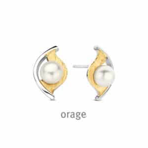 OORBELLEN    Orage  BA319 zilver 925 rhod - bicolor geel  Parel    kleurloos