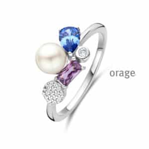 RING  Orage  BB036 zilver 925 rhod  zirconium parel   kleurloos paars blauw