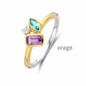 RING  Orage  BB001 zilver 925 rhod - bicolor geel  zirconium Topaas Amethist  kleurloos blauw paars