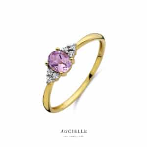Ring  Aucielle  goud 18 kt,  geel goud,  Amethist zirconium