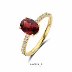 Ring  Aucielle  goud 18 kt,  geel goud,  rhodoliet zirconium