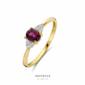 Ring  Aucielle  goud 18 kt,  geel goud,  rhodoliet zirconium