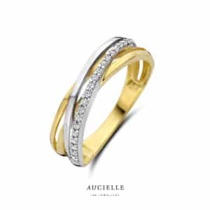 Ring  Aucielle  goud 18 kt,  geel en wit goud,  zirconium