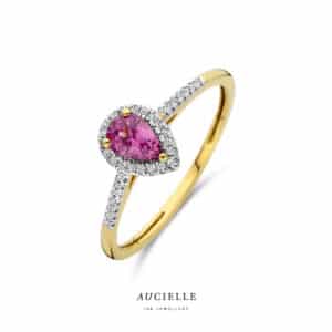 Ring  Aucielle  goud 18 kt,  geel goud,  0.090 ct Nat. Diamant Granaat