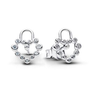294419C01 Sparkling Heart Padlock Stud Earrings