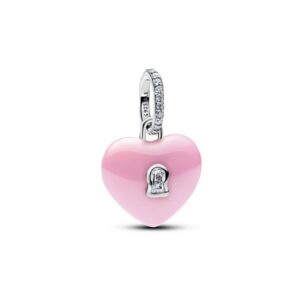 794424C01 Pink Ceramic Heart Padlock Dangle Charm