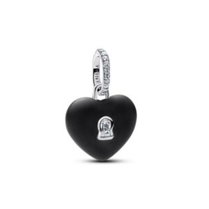794424C02 Matte Black Ceramic Heart Padlock Dangle Charm