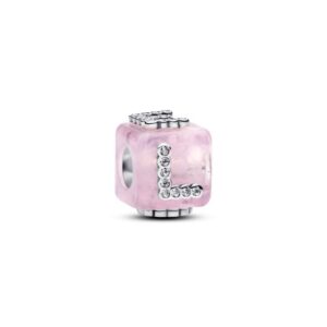 794433C01 Pink Murano Glass Love Cube Charm