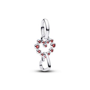 794435C01 Connected Hearts & Red Stones Dangle Charm
