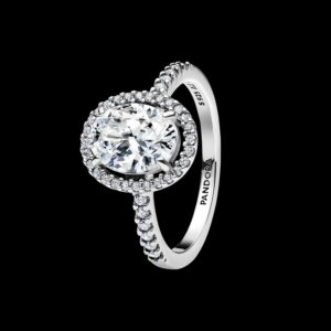 193777C01 Oval Sparkling Halo Statement Ring