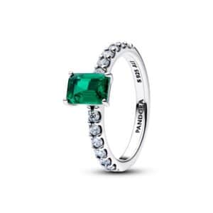 194506C01 Rectangular Sparkling Green Halo Ring