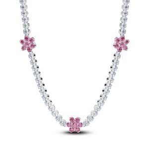 394561C01-40 Pink Flower Tennis Necklace