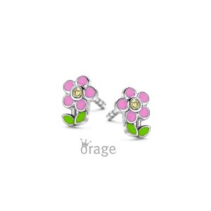 OORBELLEN  Orage Kids  K3177 zilver 925 rhod  zirconium emaille   geel multicolor