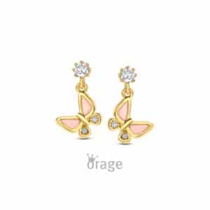 OORBELLEN  Orage Kids  K3101 brass - verguld geel  zirconium Parelmoer   kleurloos roze