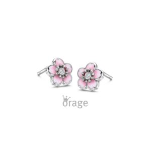 OORBELLEN  Orage Kids  K3123 zilver 925 rhod  zirconium emaille   kleurloos roze