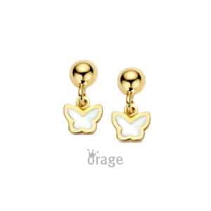 OORBELLEN  Orage  K3141 9 Kt geel goud  emaille    wit
