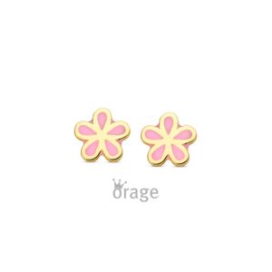 OORBELLEN  Orage  K3151 9 Kt geel goud  emaille    roze