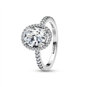 193777C01 Oval Sparkling Halo Statement Ring