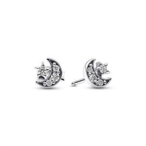 292990C01 Sparkling Moon & Star Stud Earrings