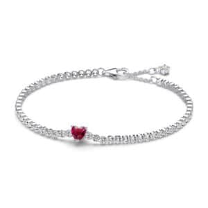 590041C02 Red Sparkling Heart Tennis Bracelet