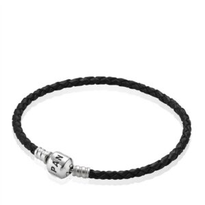 590705CBK Black Leather Single Bracelet
