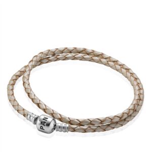 590705CPL White Leather Double Bracelet