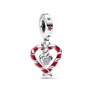 792822C01 Double Candy Cane Heart Christmas Dangle Charm