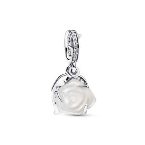 793200C01 White Rose in Bloom Double Dangle Charm